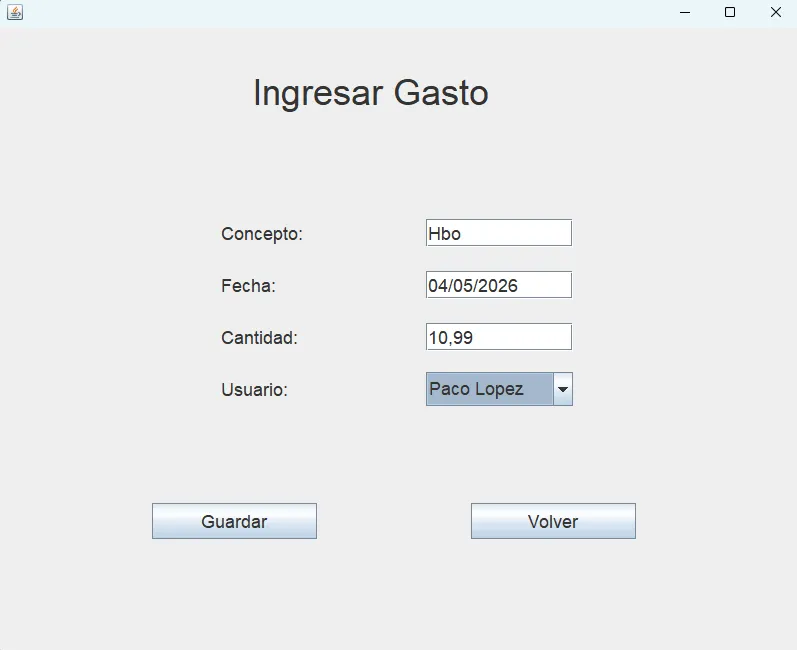 Captura del proyecto Gestor de Gastos - Java Swing + JPA + MySQL
