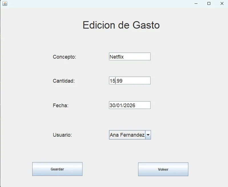 Captura del proyecto Gestor de Gastos - Java Swing + JPA + MySQL