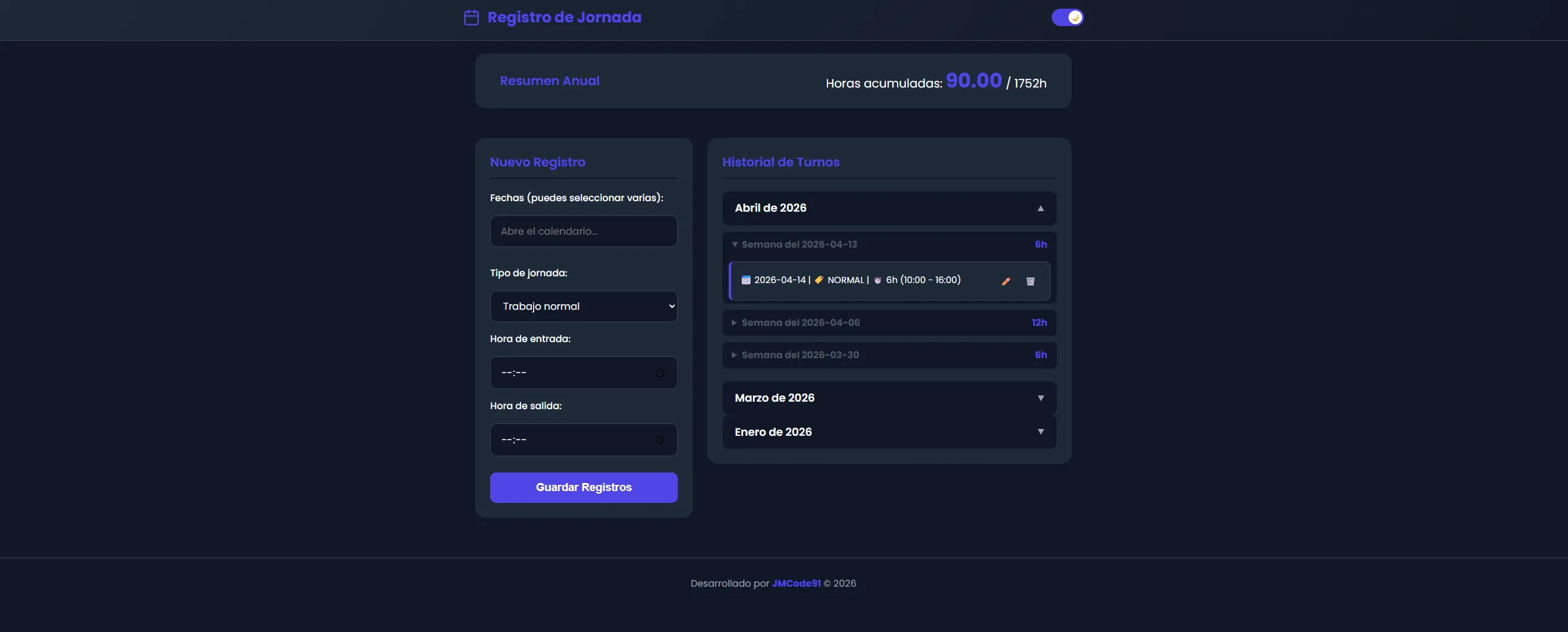 Captura del proyecto Registro de Jornada Laboral